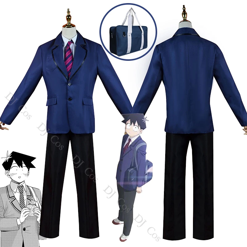 Anime Komi Can't Communicate Tadano Hitohito Cosplay Costume School Uniform Blue Jacket Shirt Tie Pants JK Suit Bag Men Outfit