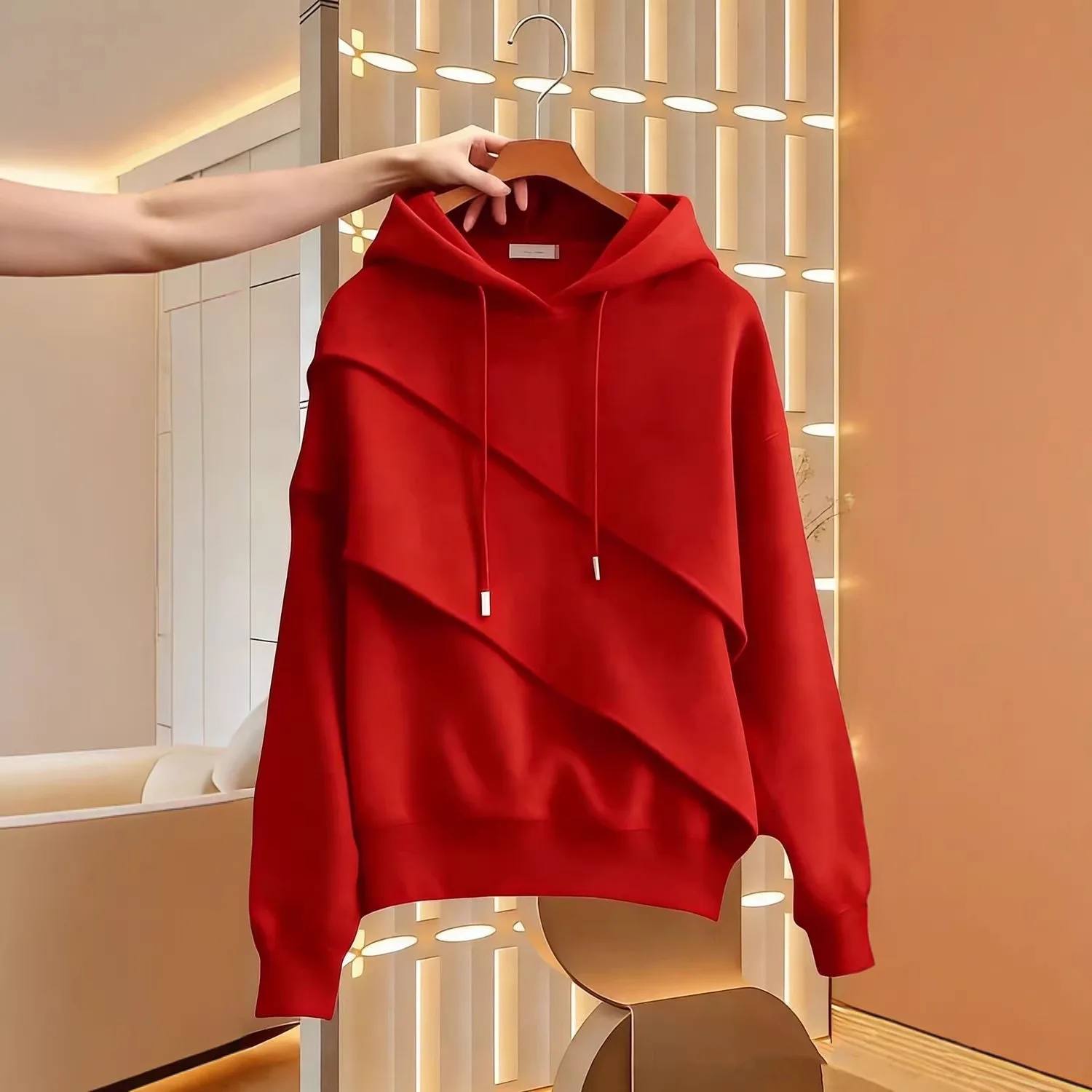 

Модный стильный дизайн, толстовка с капюшоном нестандартного кроя, новая весенне-осенняя однотонная универсальная молодежная кофта с длинными рукавами.