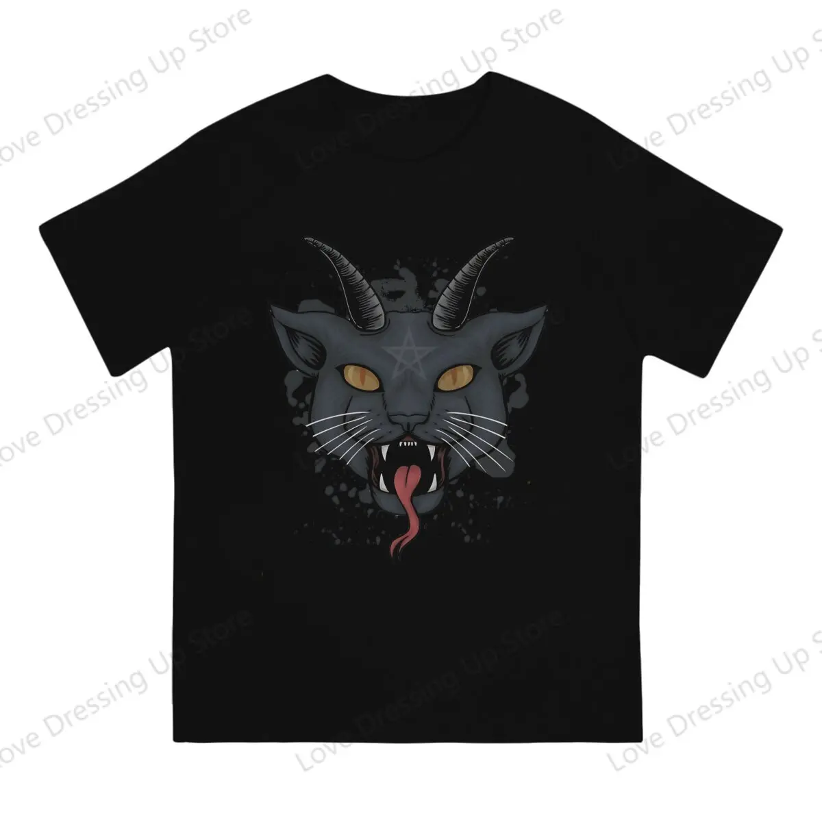 Satanic Feline Satanic Black Metal Cat T Shirt Punk Crewneck COTTON  Clothes