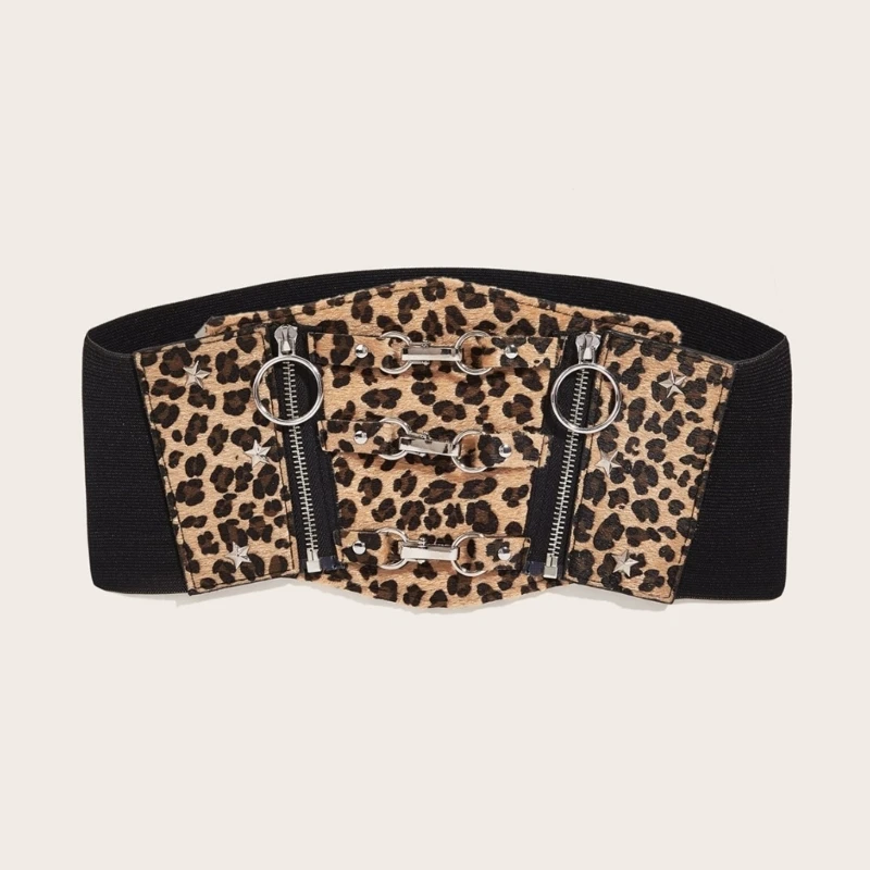 Cintura larga corrente underbust leopardo impressão punk corrente cowgirl cinto para mulheres bailes clube festa para vestidos