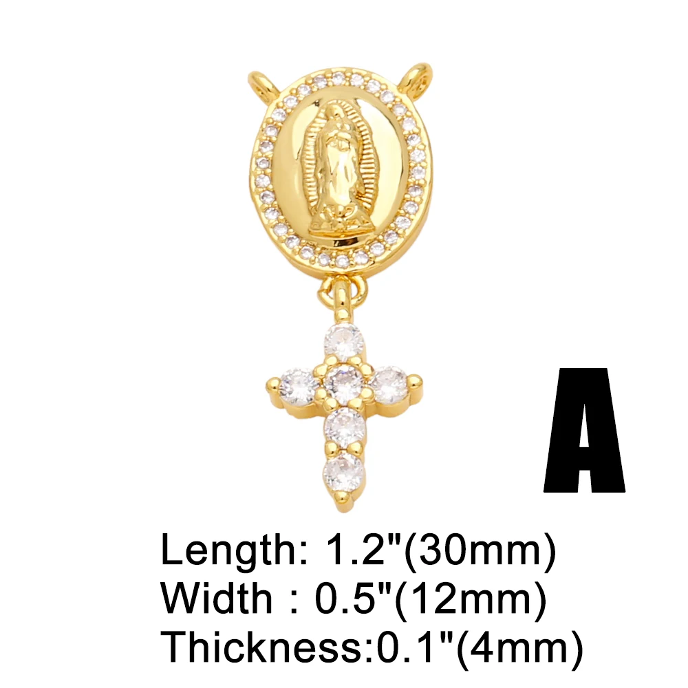 OCESRIO Boho White Crystal Cross Pendant for Necklaces Copper Gold Plated Virgin Mary Heart Jewelry Making Supplies pdtb464