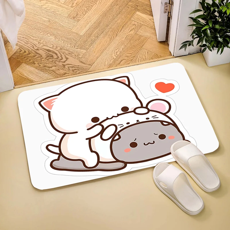 

Foot Mat Mochi Cat Peach and Goma Home Carpets Room Mats Carpet Entrance of House Kitchen Rug Balcony Rugs Doormat Door Bathroom