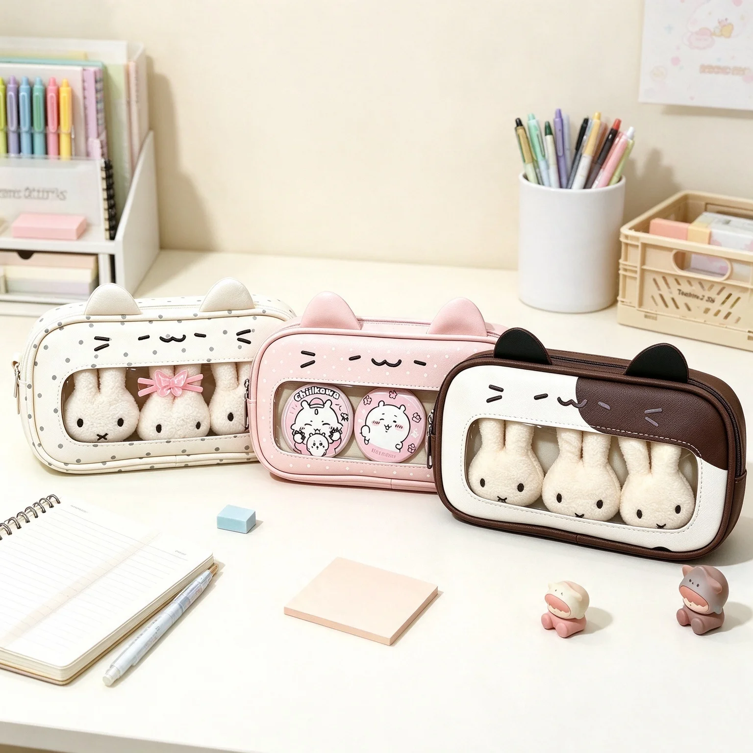 1 Piece of Randomly Selected Style: Polka Dot Kitten Pencil Case, Does Not Include Accessories, High Aesthetic Value, Large Capacity Stationery Storage Bag, Pencil Box Suitable for Office and Study, Great Gift Option