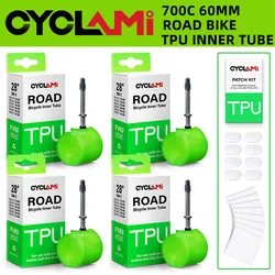 CYCLAMI Ultralight Bicycle TPU Inner Tube 700X18/25/28/32c Road Bike Inner Tube Valve Length FV 45 60 80 mm Inner Tube Patch Kit