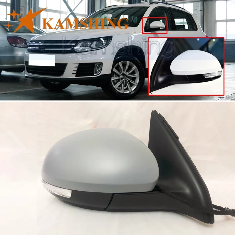 Kamshing 6/9/13Pin Unpainted For Tiguan 2010-2016 Car Outside Rear View Mirror Side Mirror Reversing Rearview Mirror Assembly