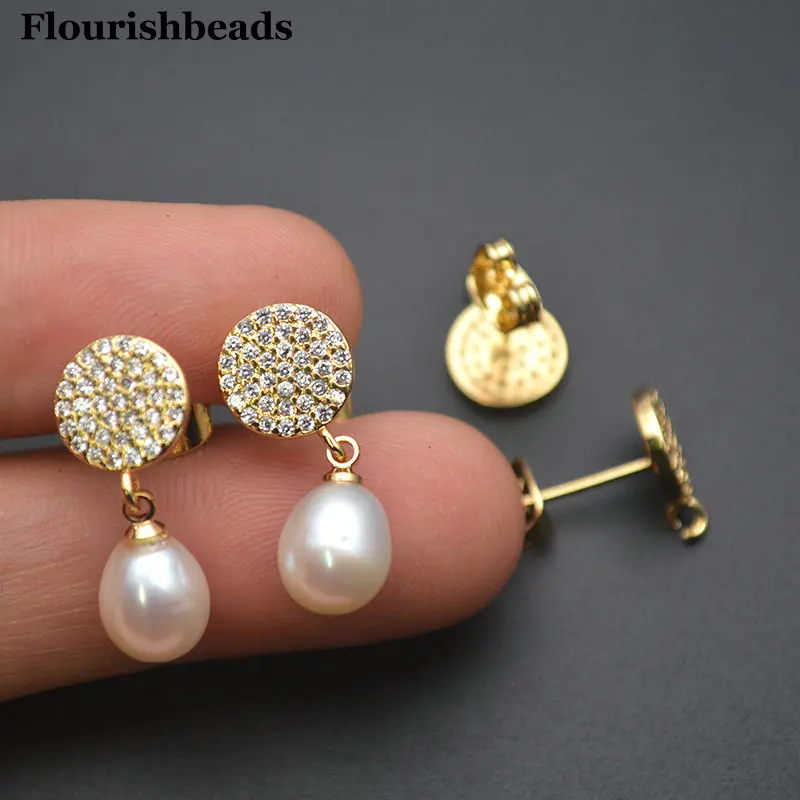 

30pc CZ Paved Good Quality Anti-fading Metal Round Earring Stud Jewelry Findings