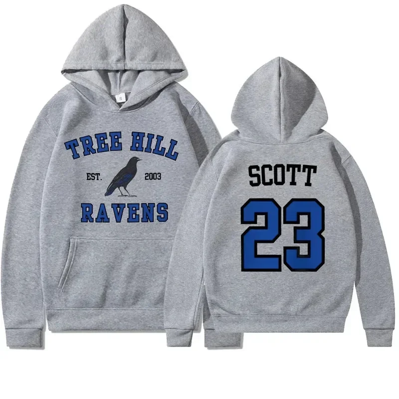 Tree Hill Ravens HoodieUnisex Drawstring Hooded Sweatshirt Scott 23 Front Back Print Ravens Bird Vintage Basketball Fan Pullover