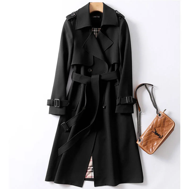 Winter New Lady Elegant Fashion Windbreaker Solid Color Plus Size Loose Trench Coat Long Sleeves Women\'s Outerwear Comfortable