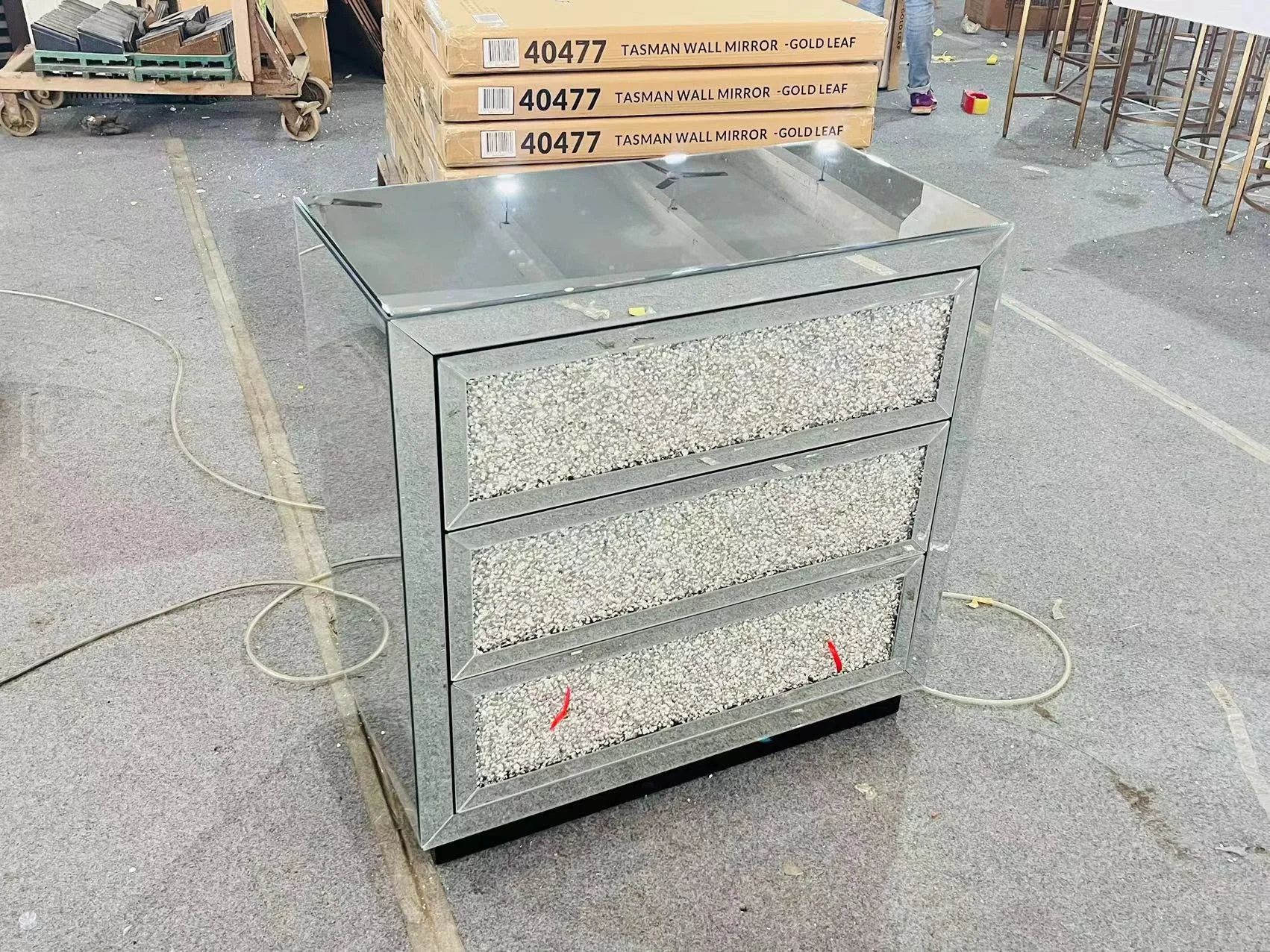 Custom Modern Silver Bedside Table Crushed Diamond Mirror Drawer Bedside Table Bedroom Home Furniture Side Table
