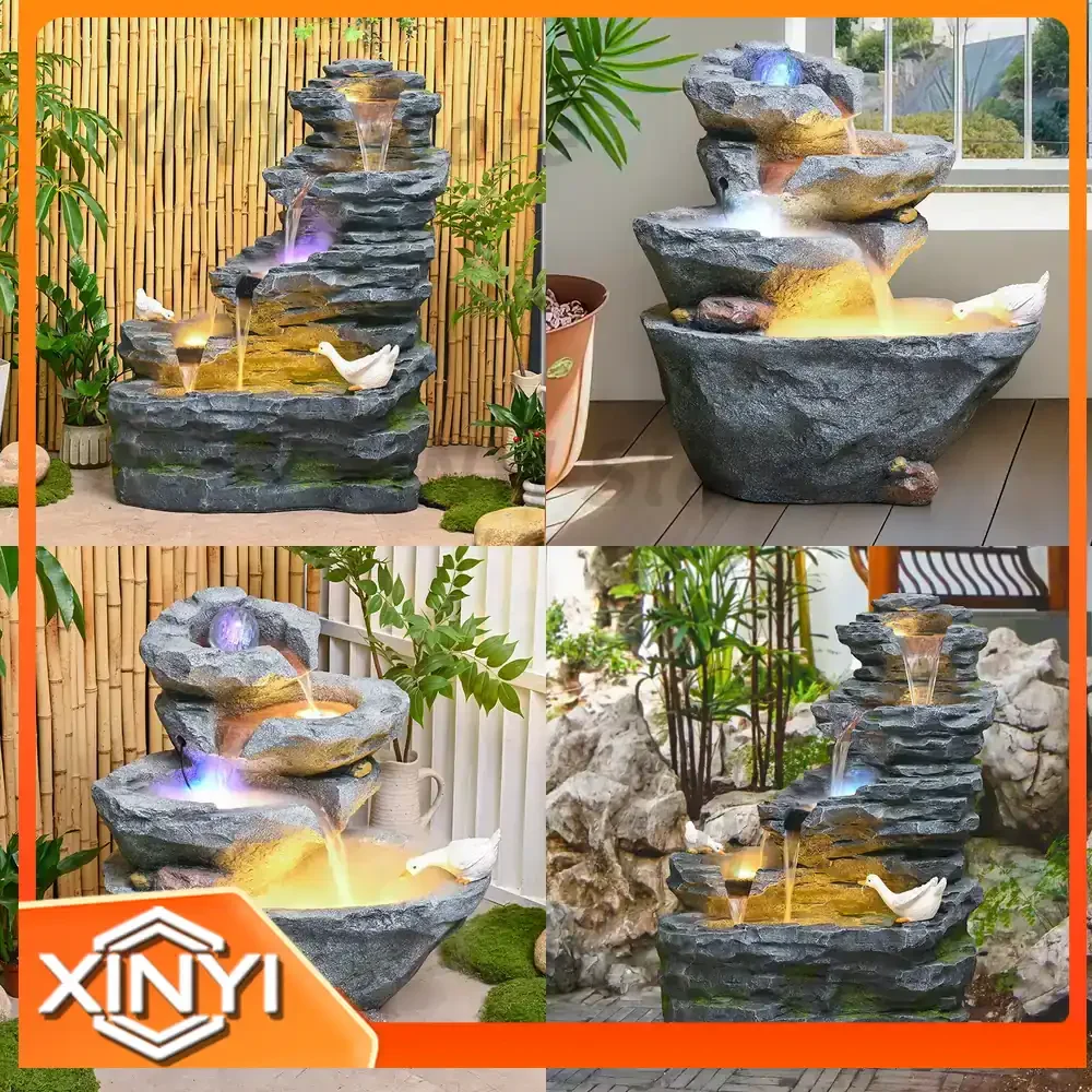 Large Artificial Rock Pond Fountain Water Feature for Garden Courtyard Terrace Balcony Decoration Feng Shui Water Wheel with