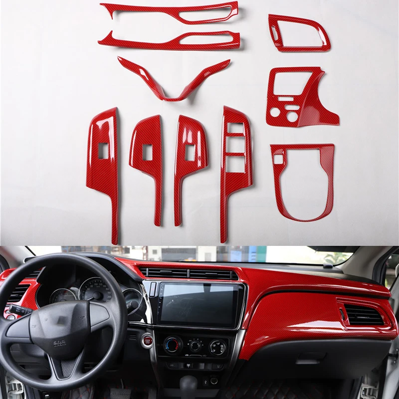 Carbon Fiber Car Interior Accessories For Honda City 2015-2019 Gear Panel Window Lifter Switch Kit Dashboard Cover Refit