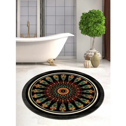 Ardizayn Ottoman Pattern 100x100 cm Slip-Resistant Not Peel Leather Outsole Round Bath Mat