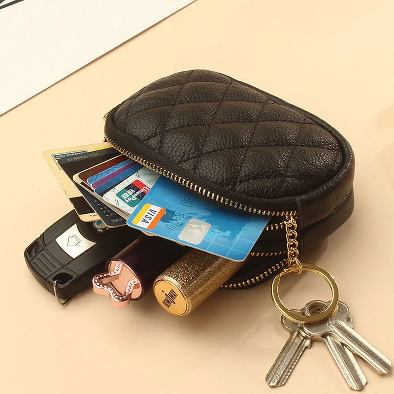 New Fashionable Casual Diamond Grid Zipper Coin Purse For Women's Mini Card Bag