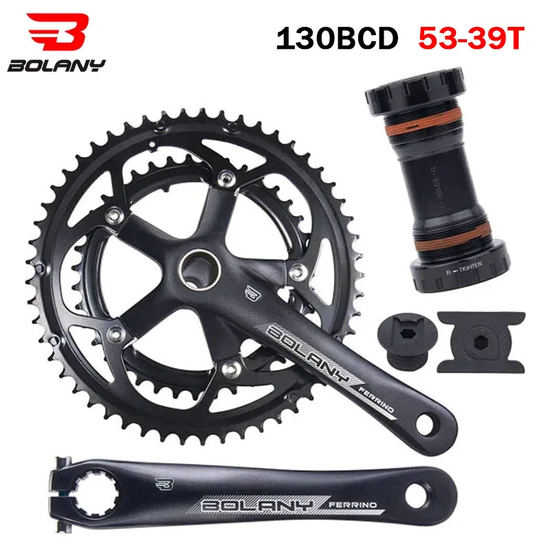 

Bolany 170mm Road Bike Crankset Hollow Integrated Double Speed Round Chainring 130BCD 53-39T Bicycle Crank Set Accessories