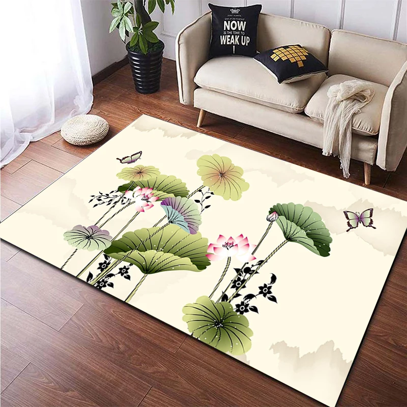 

Chinese Style Painting Lotus Carpet for Living Room Anti-slip Large Area Rug Soft Mat E-sports Chair Carpets Flowers Leaf Rugs