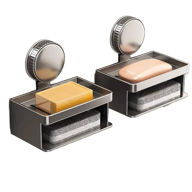 

A04G-Aluminum Shelf Wall-Mounted Bathroom Suction Cup Soap Box Drain Rack Toilet Washing Table Storage Washroom Soap Box