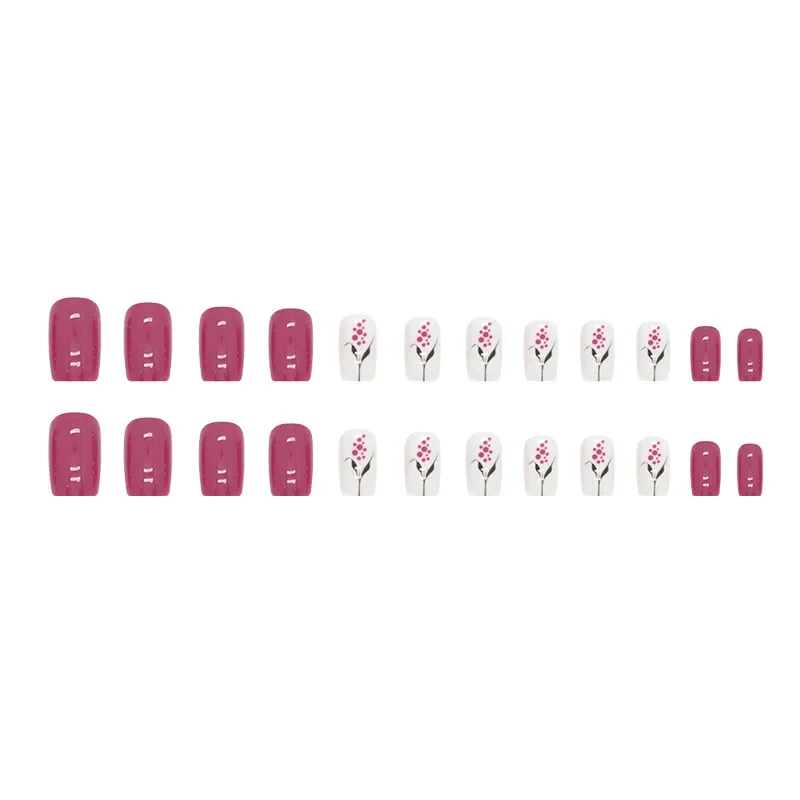 24pcs/set Square Rose Red Purple Flower Press on Nail False Nails for Girls Fake Nails with Design Artificial Nails Short Cheap