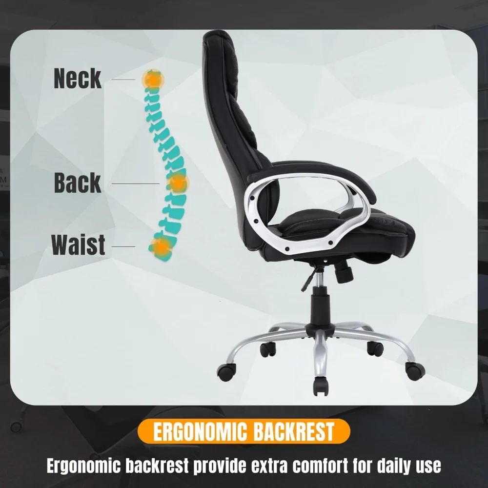 Ergonomic Office Chair with Lumbar Support Headrest PU Leather Rolling Swivel Computer Desk Chair for Back Pain Relief