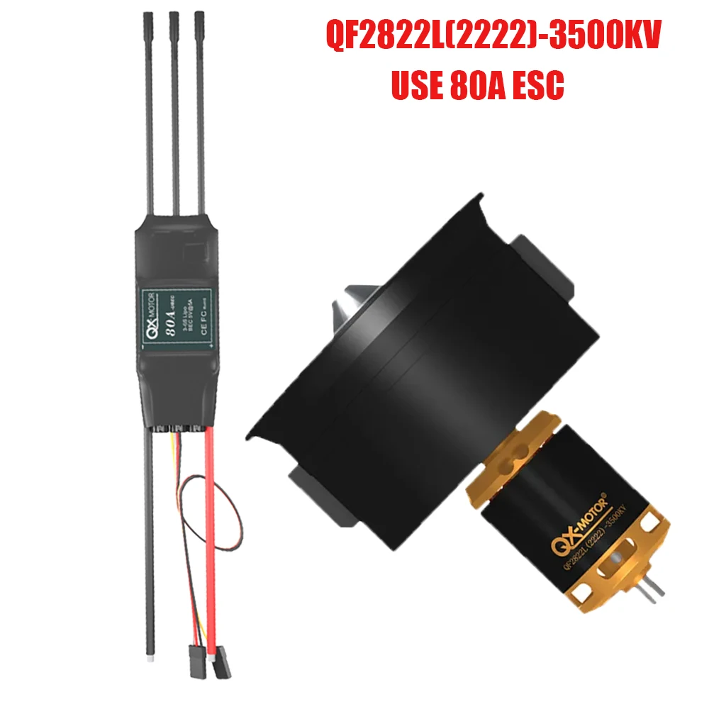 Qx-Motor Qf2822 64Mm Edf12 Bladen Geleide Ventilator Met 2200kv 2400kv 3500kv 3800kv 4300kv Borstelloze Motor 60a 80a Esc