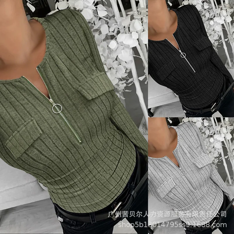 

Женская новая рубашка с длинным рукавом и половиной молнии с клапаном в рубчик, облегающий топ с начесом