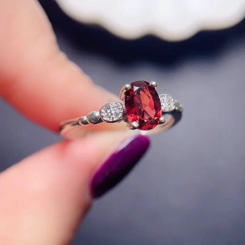 

Милое кольцо из серебра 925 пробы с гранатом 5 мм * 7 мм, серебряное кольцо с натуральным гранатом, позолоченное серебро 18 карат, ювелирные изделия с драгоценными камнями для повседневного ношения