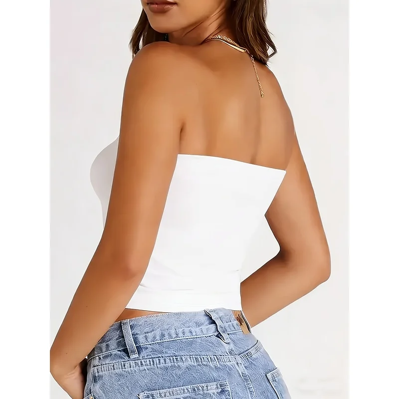 Spring and SummerY2KStyle Women's strapless top with a dollar sign print Trendy, sexy strapless top