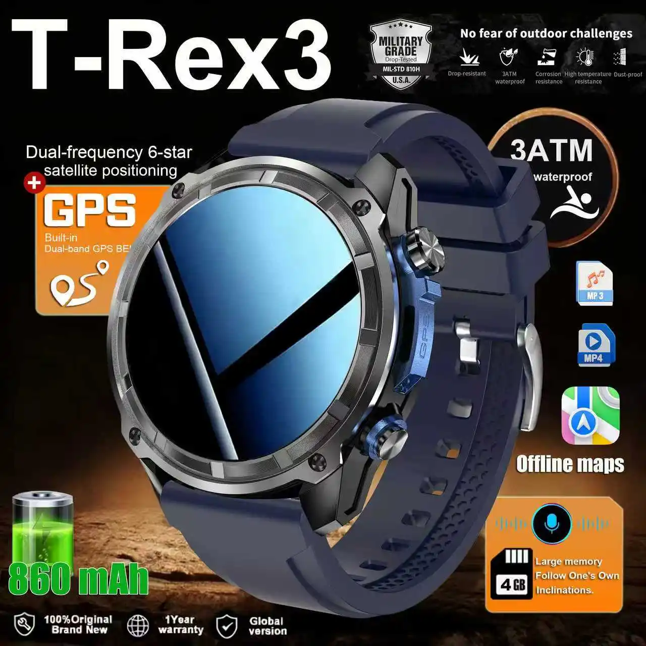

New Outdoor Extreme Adventure GPS Sports Men Smart Watch 1000mAh Battery 10ATM Waterproof Bluetooth Call AMOLED HD Smartwatches