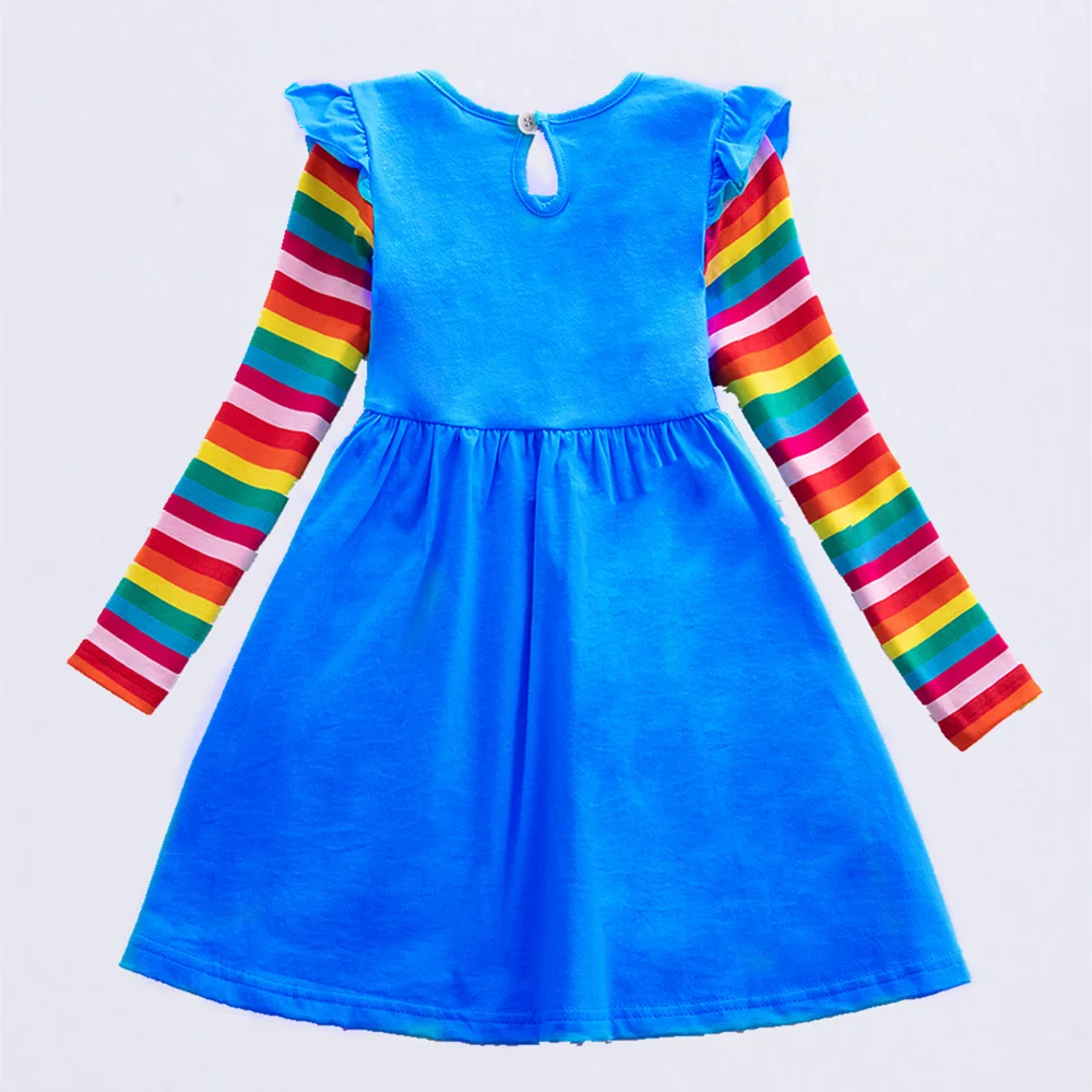 Langärmliges Einhornkleid für Mädchen, Herbststickerei, zwei Taschen, Regenbogenärmel, 81035 – Detail 9