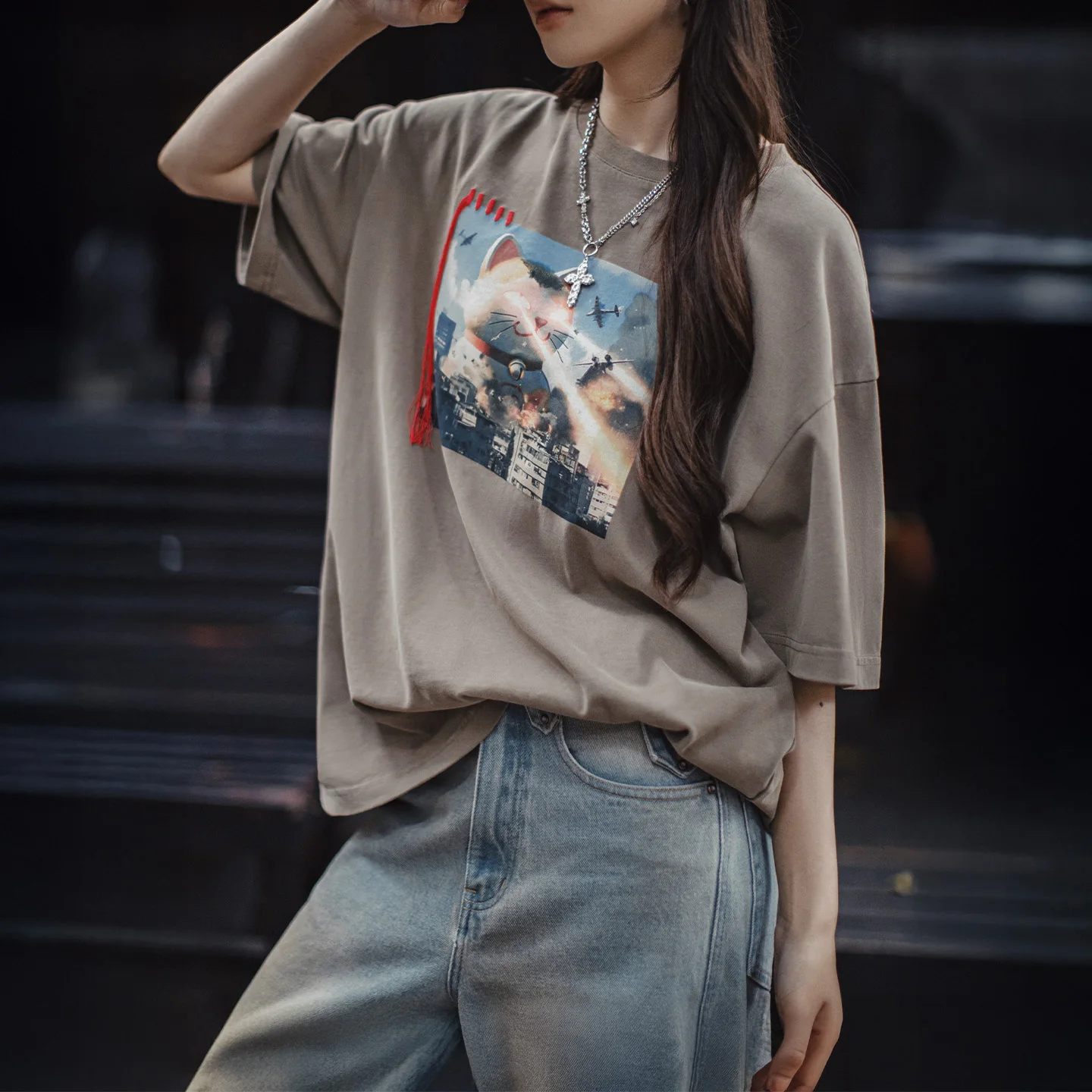 Maden Women's Niche Printed Tassel Tee Cotton Loose Belly Cover Half Sleeve Stylish Light Summer Daily Casual Top Half Sleeve