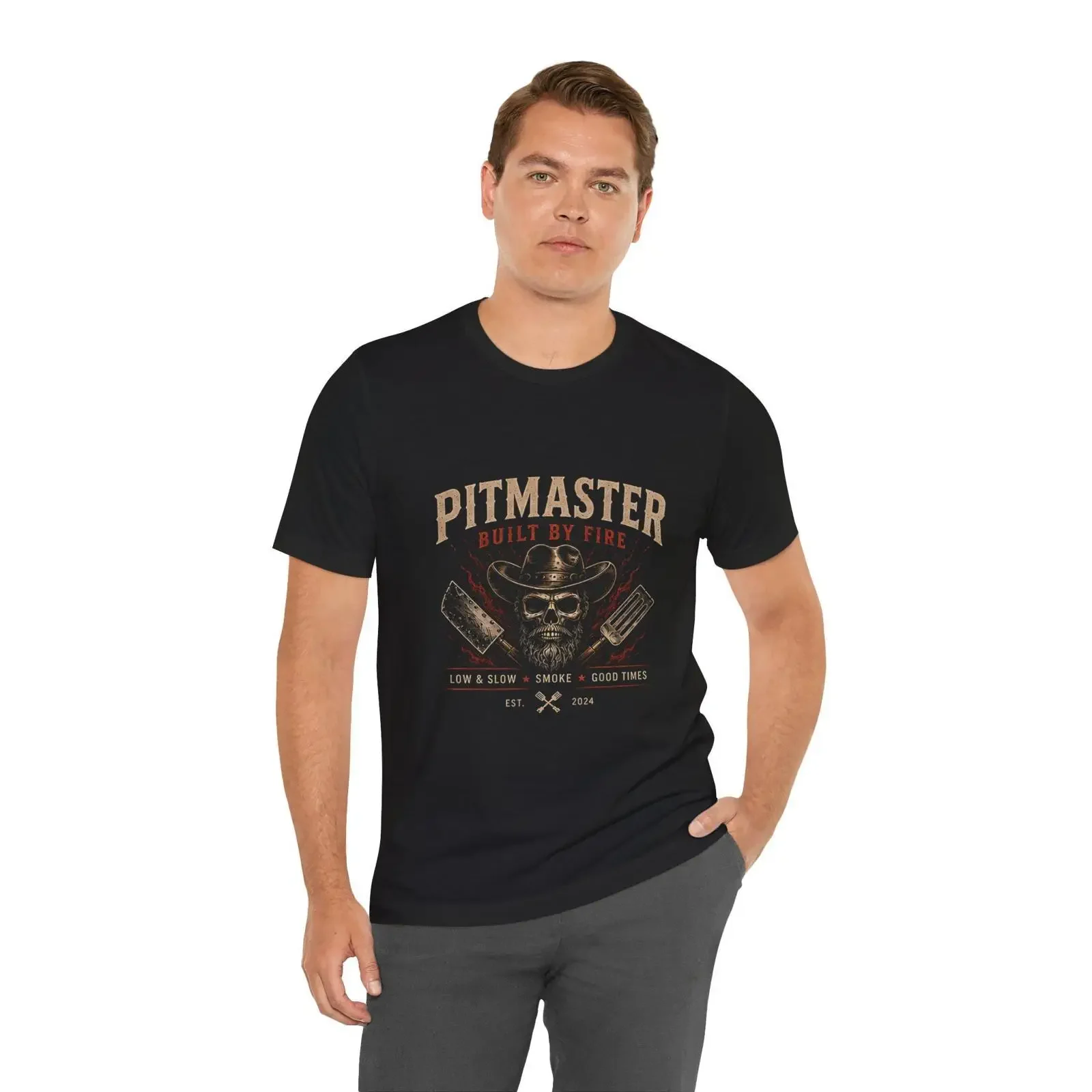 Pitmaster T Shirt Built by Fire BBQ Smoker Grill Master Lover vintage Washed fashion graphic designer clothes Versatile