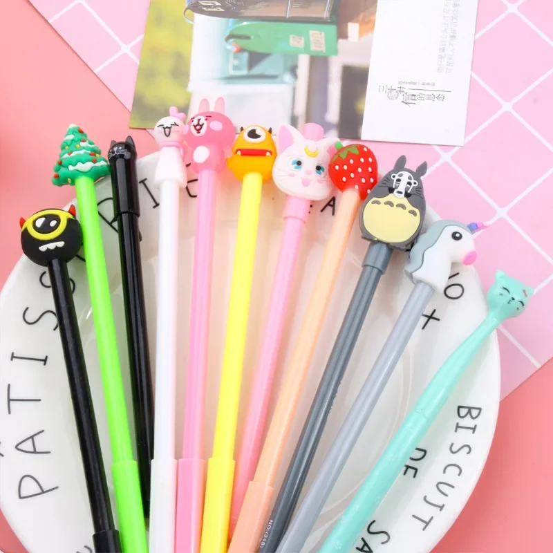 

20 ручек + 1 сумка для ручек, маленькая свежая черная ручка из Южной Кореи для студентов с милым мультяшным набором для девочек, кавайные школьные принадлежности, гелевые ручки