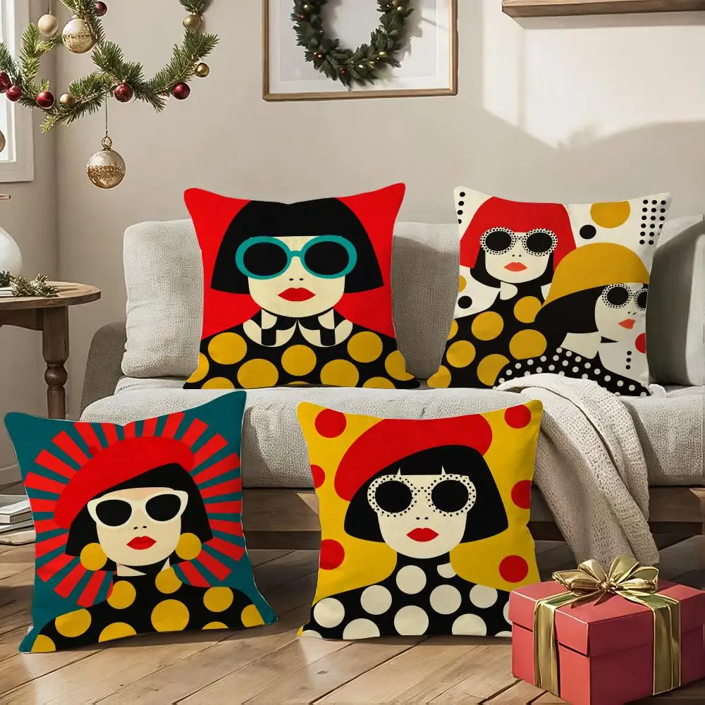 Pop Portraits Cushion Cover 1/4Pcs Soft Plush Throw Pillow Cover Double-Sided Print Sofa Living Room Decor