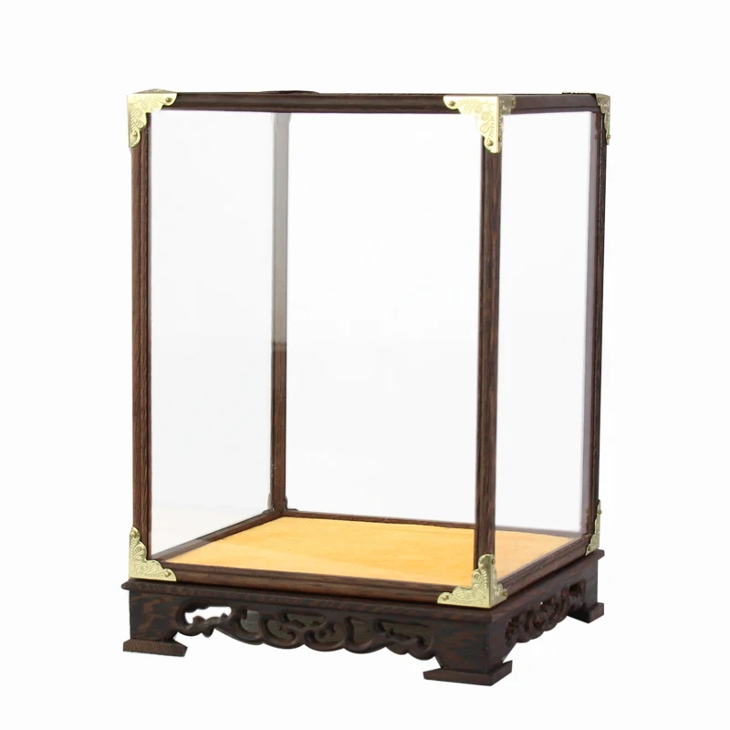 statue ornaments, Guanyin treasure cage, transparent display box, handicrafts, antique solid wood dust cover customization