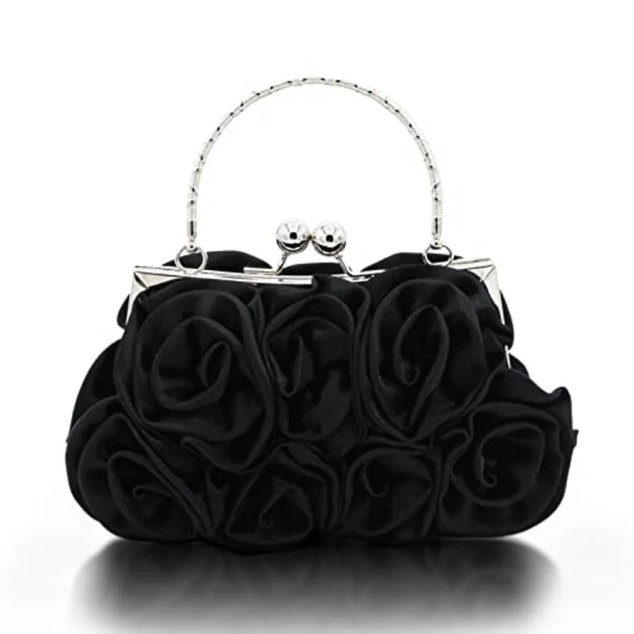 JAMBHALA Women Evening Clutch Bag Floral Satin Small Purses with Detachable Strap for Wedding, Party, Prom
