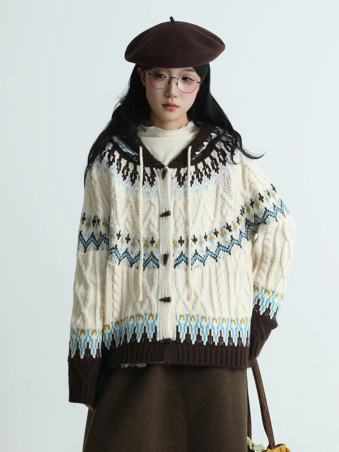 

Вязаный свитер Cisas Color Blo для женщин: модный ретро-дизайн, теплый зимний утолщенный кардиган с длинными рукавами, однотонный, повседневный.