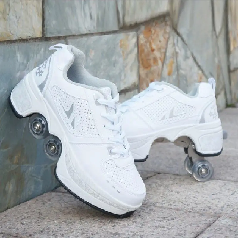 Maat 33 34 35 - 44 Vervorming Rolschaatsen Schoenen Dubbele rij 4-wielige schaatsen Rolschoenen Dual-Purpose Roller Sneakers Schoenen