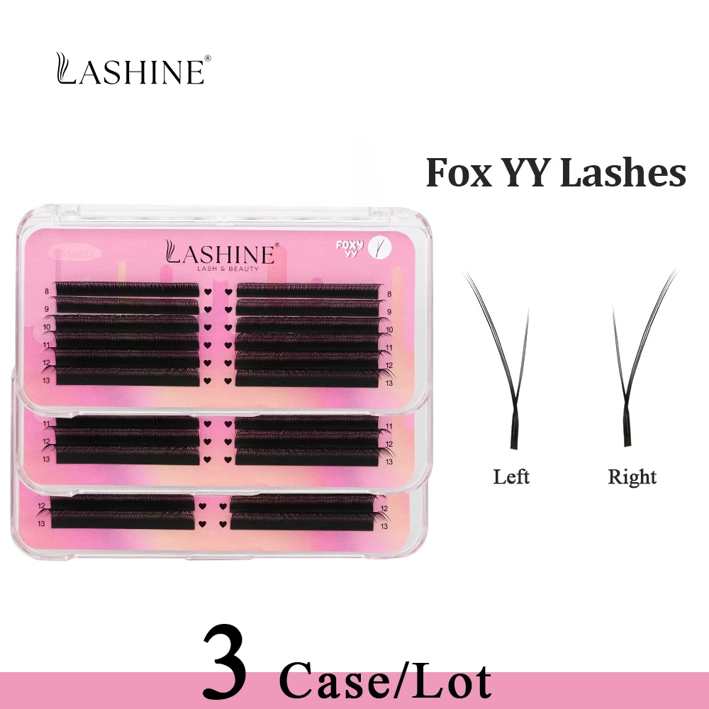Lashine 3 Case Fox YY Wimpern-Cilia, brasilianisches Volumen, weich, 0,07 mm, fliegende YY-Wimpern links und rechts, YY Fox-Wimpernverlängerung