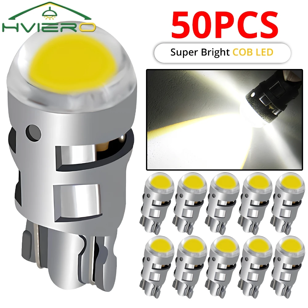 50Pcs T10 Car Led SMD Signal Lamp Auto Bulbs LED 12V Reading Interior Lighting COB Clearance Backup Reverses License Plate Light