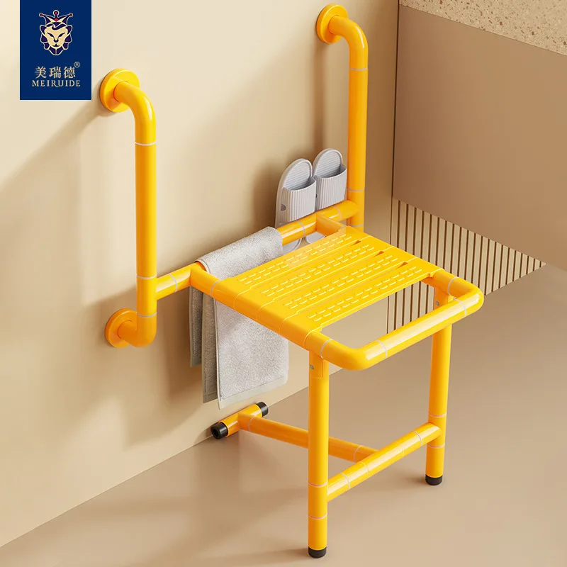 

Shower Seat Shower Stool Double Armrests Bathroom Folding Stool Aging Person's Bathing Stool Wall-mounted Safety Anti-slip