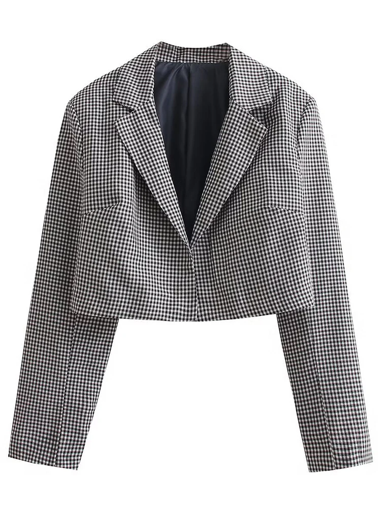 ByeMyLove Checkered Print Women\'s Suit Top and Skirt Outfits 2 Pieces Sets Women Casual V Neck Blazer Match Sets Plaid Print