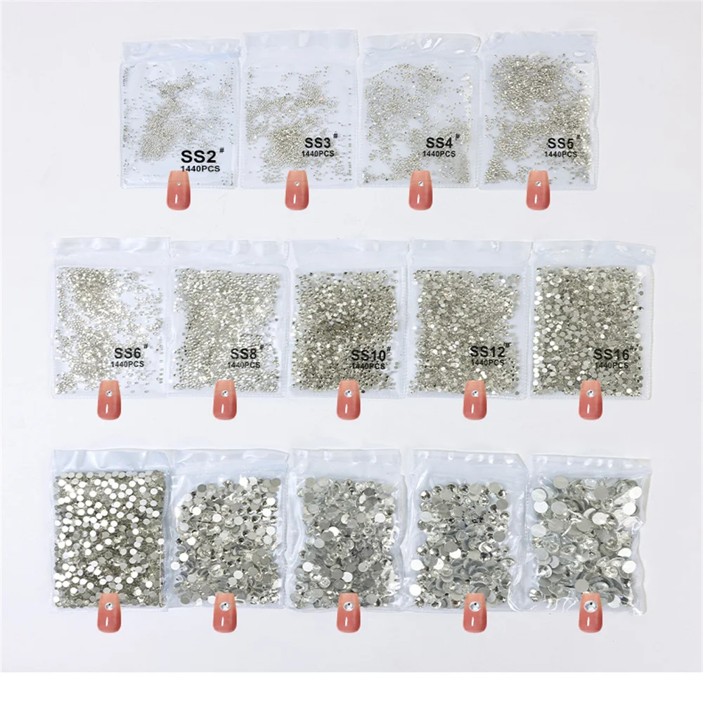 SS3~SS20 Super Bright Crystal Glass Rhinestones Flatback ss3-ss8 Non HotFix Flat Back for Nail Art Decoretions