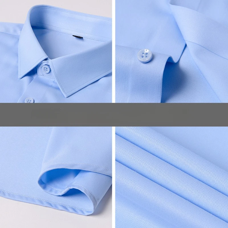 Bamboo fiber Solid Color Shirts Men Long Sleeve Causal Men Shirts Short sleeve Slim Fit Fashion Easy Care Anti-wrinkle Business