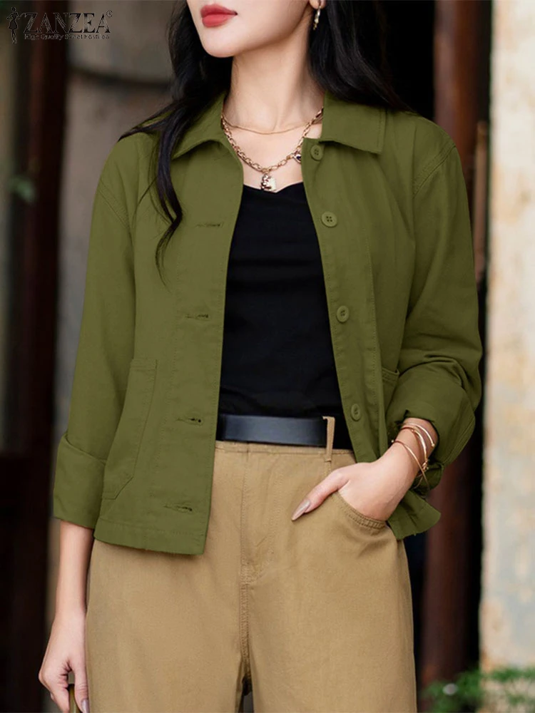 

ZANZEA Fashion Jakcets Women Elegant Coats 2025 Autumn Long Sleeve Lapel Neck Solid Color Outcoats Casual Office Street Shirts