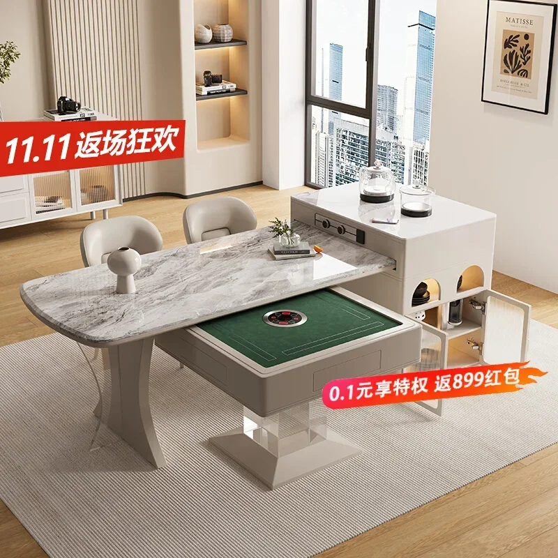 Modern light luxury rock slab telescopic island dining table mahjong table fully automatic integrated dual-purpose