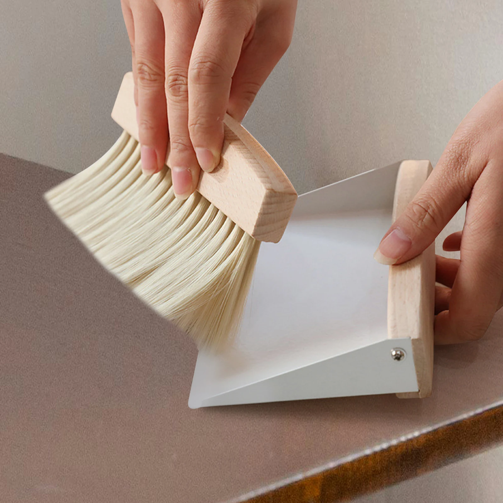 

Desktop Cleaning Kit Mini Broom Dustpan Set Small Size Lightweight Storage Beech Wood Nylon Material Home Office