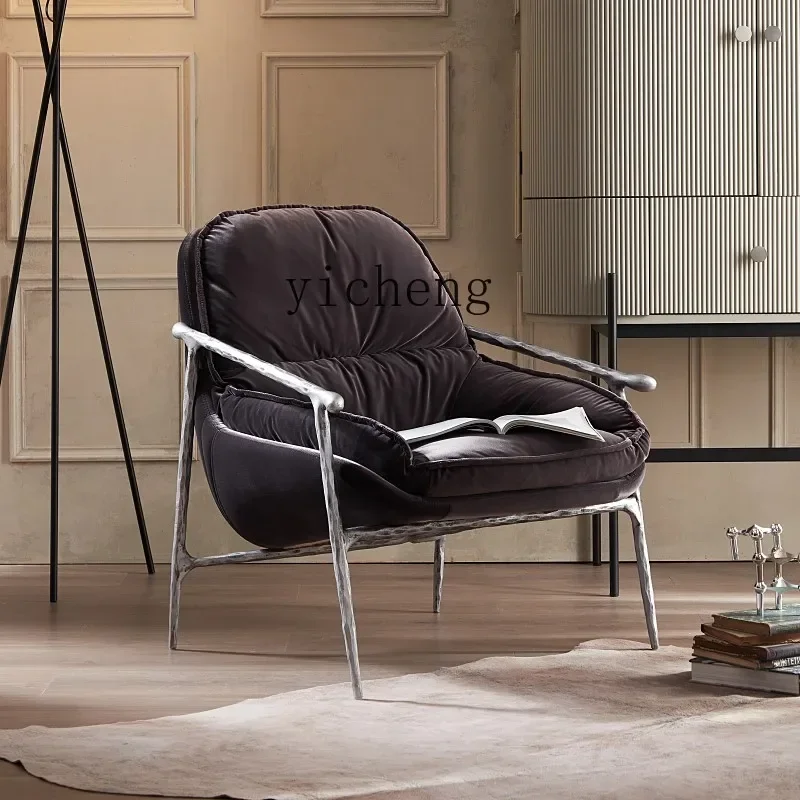 

YZ antique hand-forged wrought iron single sofa recliner living room retro velvet leisure chair home decoration accessories