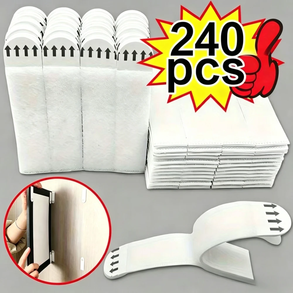 240pieces 120pair pack heavy-duty photo frame stickers - no-drill installation, strong adhesive hooks, damage-free removal