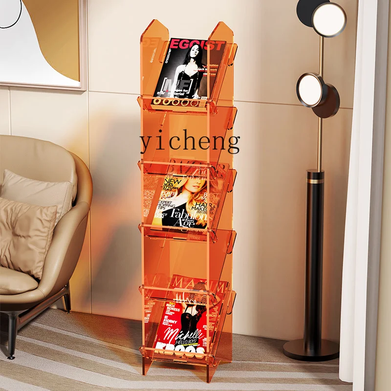 

ZK acrylic book and magazine rack floor ins wind desktop newspaper rack vertical data storage promotional shelf