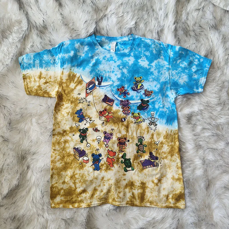 

Handmade Tie Dye Beach Star Streetwear Loose round Ne ort Sve T-irt Couple Sle Casual Stand Fit Youth Faion