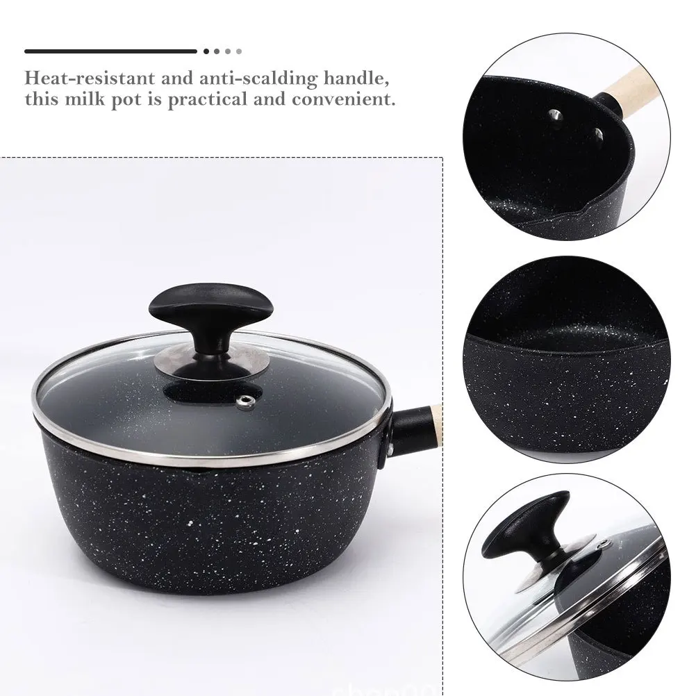 

Stainless Steel Milk Pot With Lid Non-Stick Saucepan Flat Bottom Portable Kitchen Essentials For Soup Noodles Food